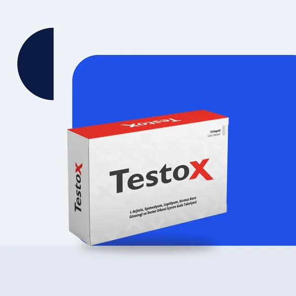 Testox ambalajı: erkek gücü için kapsül